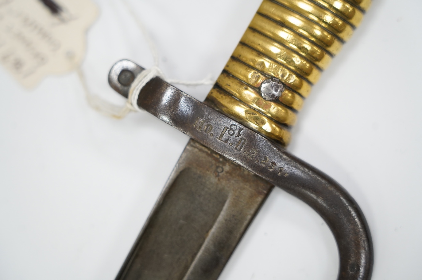 A French bayonet for a Chassepot rifle, blade dated 1869. Condition - good